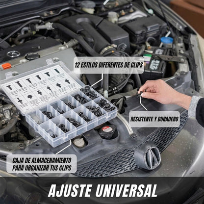 Kit de 240 Remaches y Grapas Plásticas para Auto (12 Medidas Universales) + Herramienta Organizadora