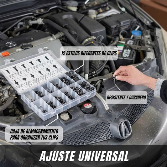 Kit de 240 Remaches y Grapas Plásticas para Auto (12 Medidas Universales) + Herramienta Organizadora